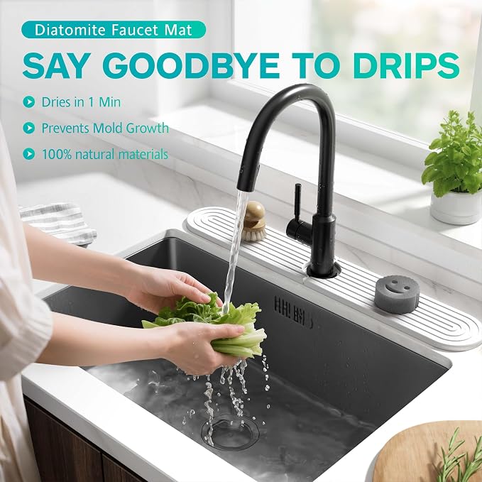 Stone Faucet Mat for Kitchen Sink – Diatomite Fast-Drying Stone Tray, Faucet Mat Sink Splash Guard, Decorative Sink Protector for Kitchen Bathroom Counter (Light Grey, 23.6''x3.9'') - Image 5