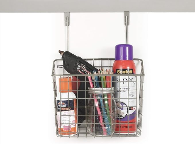 Spectrum Hanging Baskets for Organizing (Large, Satin Nickel) - Grid Over the Cabinet Wire Basket for Kitchen or Bathroom - Door Hanging Storage Organizer for Cleaning Supplies, Washcloths, & Towels - Image 4