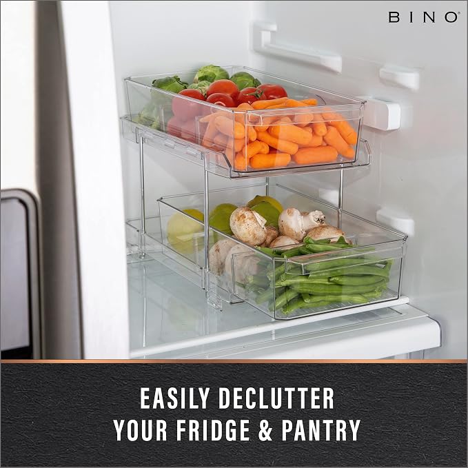 BINO 2 Tier Clear Storage Organizer with Dividers | Slide Out Drawer for Under Sink or Medicine Cabinet | Bathroom Closet, Vanity, Pantry Organizer | Under Cabinet Storage for Bathroom and Kitchen - Image 6