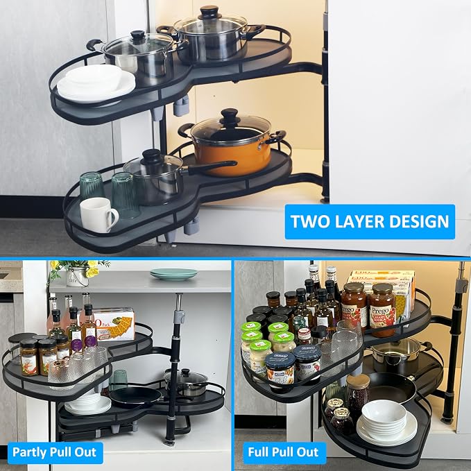 HANKEY Swing Right Blind Corner Cabinet Pull Out Organizer 2-Tier Slide Out Kitchen Organizers and Storage with Soft Close, Kitchen Cabinet Lazy Susan Organizer for Cabinet 36inch, Right Open - Image 4