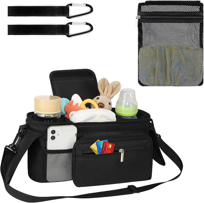 Accmor Universal Stroller Organizer with Insulated Cup Holder Detachable Phone Bag and Shoulder Strap,Stroller Bag Caddy Organizer for Uppababy, Baby Jogger, Britax Strollers - Image 4