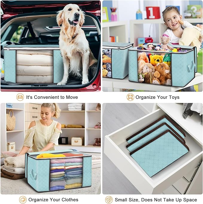 90L Large Storage Bags, 8 Pack Clothes Storage Bins Closet Organizers | Foldable Storage Containers, with Reinforced Handle, for Clothing, Blanket, Comforters, Bed Sheets, Pillows and Toys - Image 5
