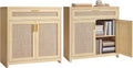VASAGLE ELLAN Collection - Boho Buffet Cabinets with Rattan-Look Doors, Sideboard Storage Cabinet, Rounded Corners, Adjustable Shelf, Drawer, for Dining Room, Set of 2, Oak Beige UBBK601YC01-2J by Unknown