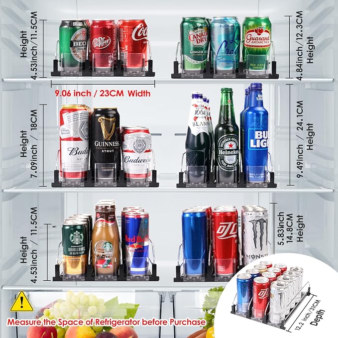 Drink Dispenser for Refrigerator, Self-Pushing Soda Can Organizer for Fridge, 3 Rows has been Assembled, Automatic Can Organizer with Spring Loaded for Refrigerator Holds 12 cans, Black - Image 3