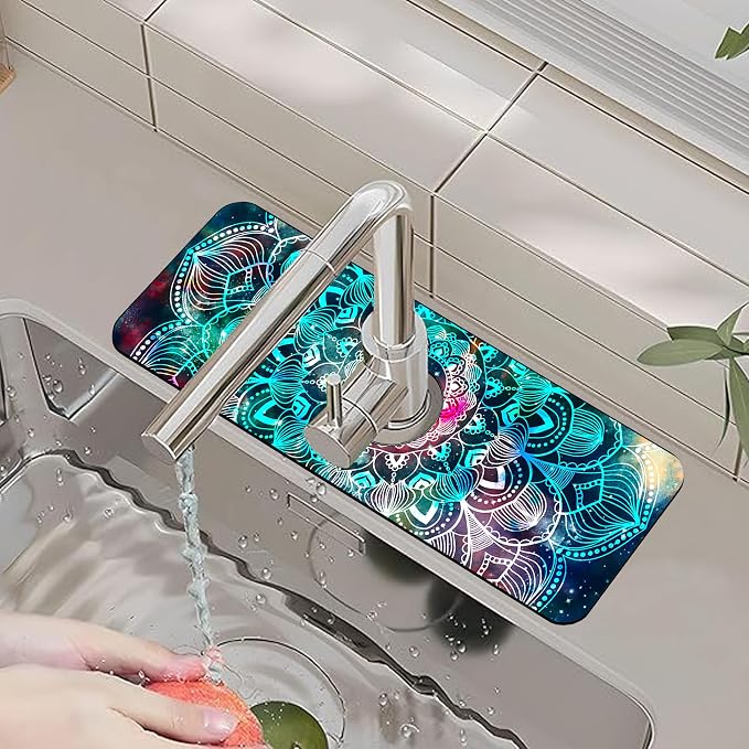 Kitchen Faucet Mat Galaxy Mandala Geometric Star Field Sink Splash Guard Behind Faucet Draining Mat Kitchen Accessories Non-slip Easy to Clean for Bathroom & Kitchen 15"X5.5" - Image 6