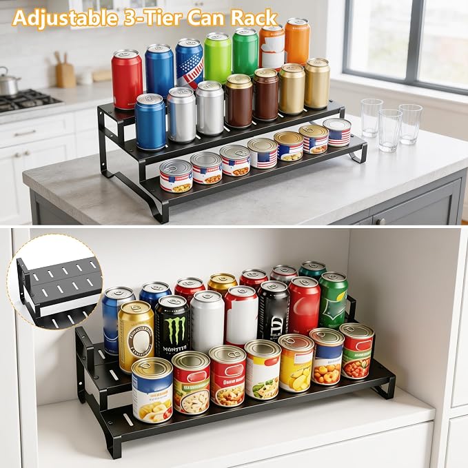 Expandable Can Organizer for Pantry, 3 Tier Metal Canned Food Storage 2Pack | 13"-21" Adjustable Length, Tiered Reversible Shelf Design, Large-Capacity Storage for Kitchen Cabinets & Countertops - Image 5