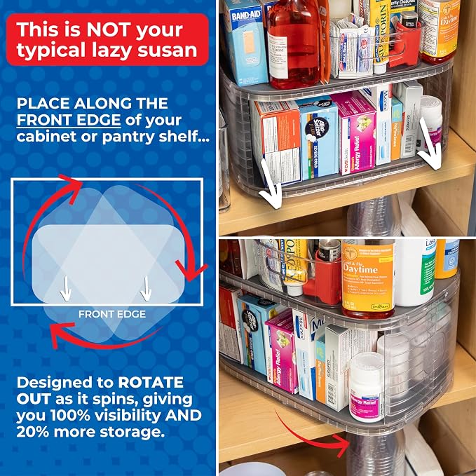 2-Tier Lazy Susan Organizer for Cabinet, Steel Reinforced | Two Rotating Steel-Reinforced Shelves, Holds 30 lbs, 360-Degree Rotation, 2 Bonus Clear Bins, BPA-Free, Patented USA Design - Image 2
