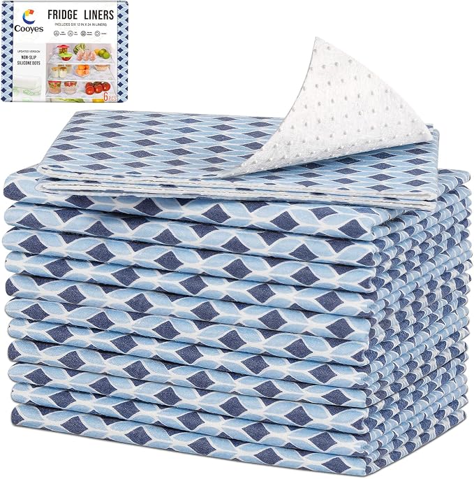 Cooyes 12 Pack Cloth Shelf Liners 17.7" × 36", Non-Slip Refrigerator Liners Machine Washable, Refrigerator Drawer Mats for Glass Shelves and Kitchen Cabinets, (Light Blue) by Cooyes