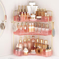 Corner Bathroom Counter Organizer 3-Tier Bathroom Organizer | Storage Countertop with Hooks Perfume Organizers Storage Shelf for Makeup & Skincare Dresser-Pink by Kinkota