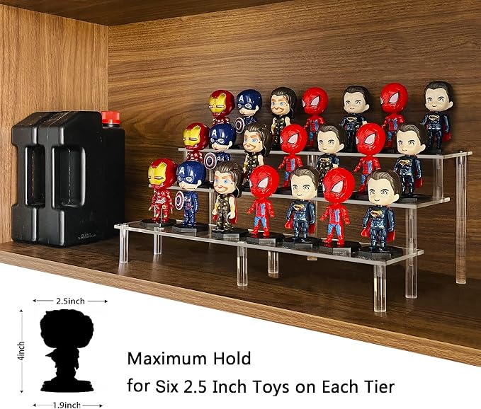Acrylic Riser Display Shelf, 3 Tier Acrylic Shelves for Figures, 15.8 Inch | Large Clear Perfume Organizer, Display Stand for Funko Pop Amiibo Figures, Shelf Risers for Cupcake and Collectibles, 2 Pack - Image 4
