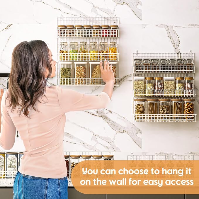 JKsmart 9-Tier Spice Rack Organizer with Door Hook, Wall Mount, and Extra Large Capacity for Pantry – Stylish White Design for Effortless Organization, Ultimate Kitchen Storage Solution - Image 3