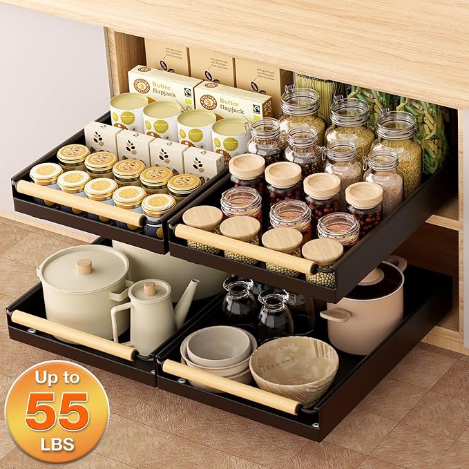 Pull out Cabinet Organizer, 16" Deep Pull Out Drawer for Kitchen Cabinets Adhesive with Nano Film, Slide out Cabinet Organizer Shelf for Pantry Bathroom Organization Black - Image 6