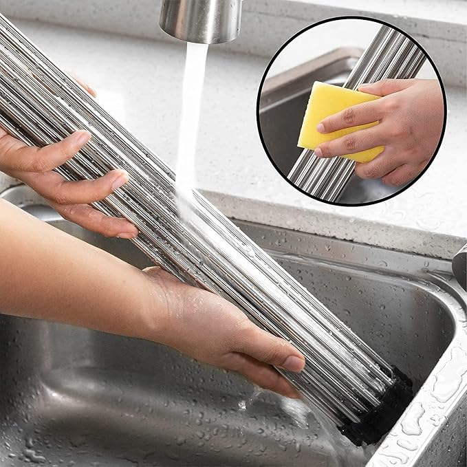 Stainless Steel Roll Up Dish Rack Over The Sink Roll Out Dish Drying Rack for Kitchen Dishes,Cups - Image 4