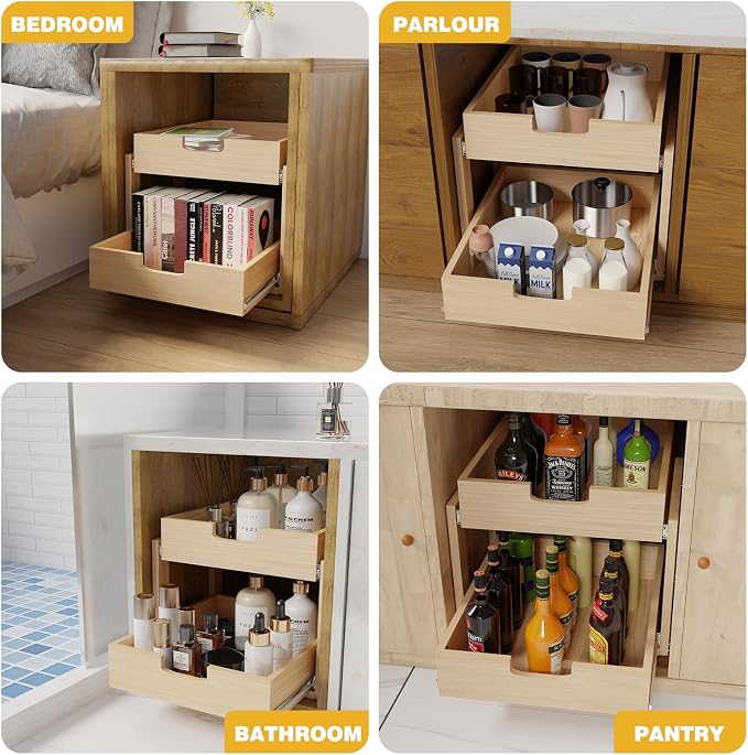 Pull Out Cabinet Organizer, 26''W×21''D×16''H Soft Close Slide Out Wooden Pull out Drawers, Double Tier Slide out Wood Cabinet Organizer, for Base Cabinet Organization in Kitchen, Pantry, Bathroom - Image 7