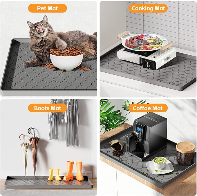 Winisok Waterproof Under Sink Mat 28" x 19", Silicone Mat, Dark Gray | Raised Edge Traps Spills & Leaks, Shelf Liner, Cabinet Protector, for Kitchen, Bathroom, Boots, Pets, Home Essentials - Image 5