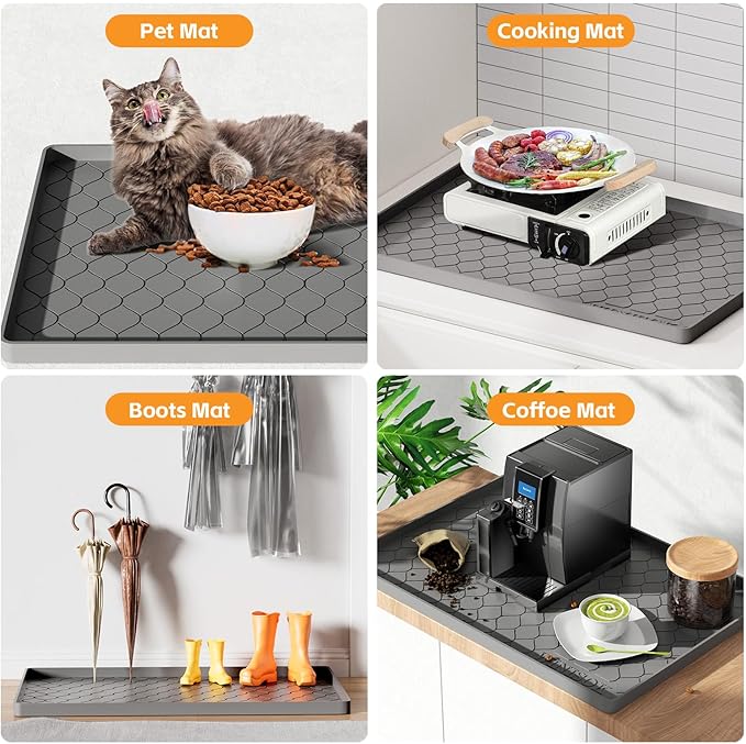 Winisok Waterproof Under Sink Mat 28" x 19", Silicone Mat, Light Gray | Raised Edge Traps Spills & Leaks, Shelf Liner, Cabinet Protector, for Kitchen, Bathroom, Boots, Pets, Home Essentials - Image 6