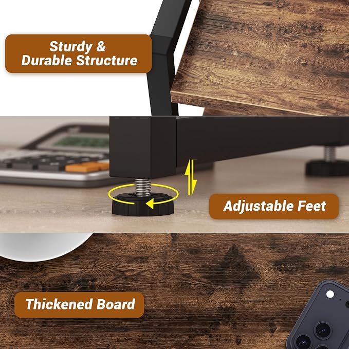 Kitchen Countertop Organizer Shelf, 3 Tier Spice Rack Wood Coffee Counter Shelf Kitchen Cabinet Organizer with Metal Leg for Countertop, Pantry, Bathroom Countertop Organizer, Rustic Brown - Image 6