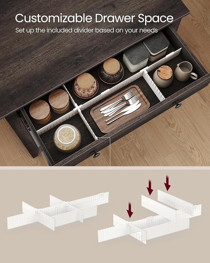 VASAGLE LIRY Collection - Buffet Cabinet, Coffee Bar Cabinet with a Drawer, Adjustable Shelf, Sideboard Storage with Cable Hole, Drawer Divider, Taupe Brown UBBK341TA01S - Image 5