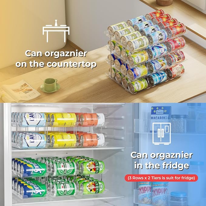 Can Organizer for Pantry 4 Tiers Rolling Can Storage Cupboard | Automatic Rolling Holds 48 Cans Combinable Canned Food Organizer Soda Can Organizer for Cupboard Cabinets Pantry Fridge Clear - Image 5