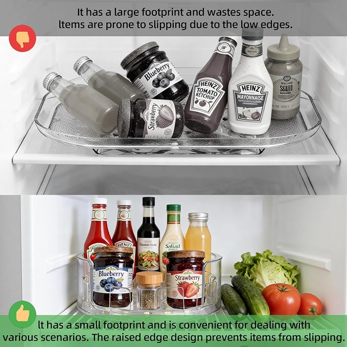 360°Rotating Organizer, Lazy Susan for Refrigerator, 13x8.5 Inch Kitchen Organizer for Fridge, Cabinet, Clear - Image 2