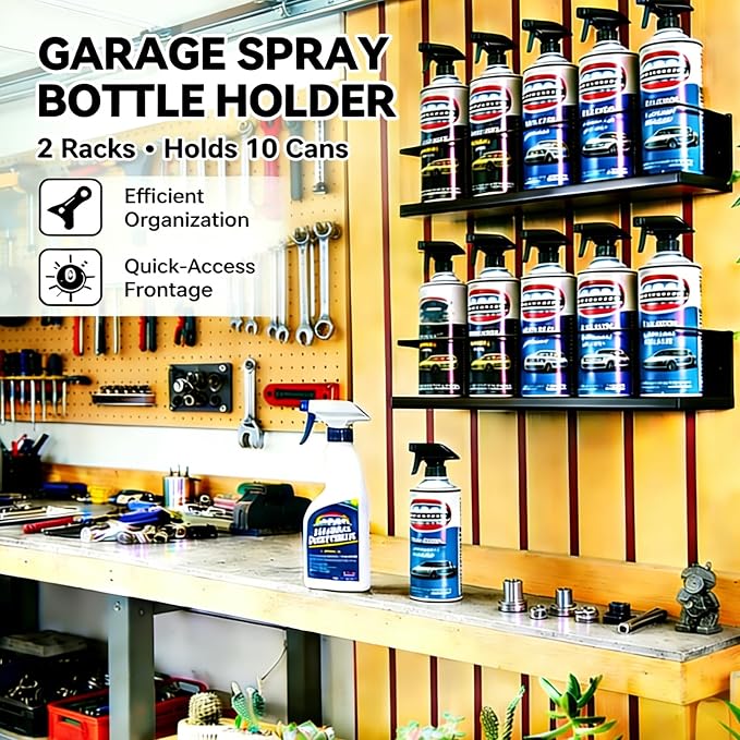 2 Pack Wall-Mounted Spray Bottle Holder, Heavy-Duty Steel Black Aerosol Can Storage Rack with 10 Holes, Spray Paint Can Organizer for Garage, Shop, Home, Tool Trailer & Service Truck - Image 7