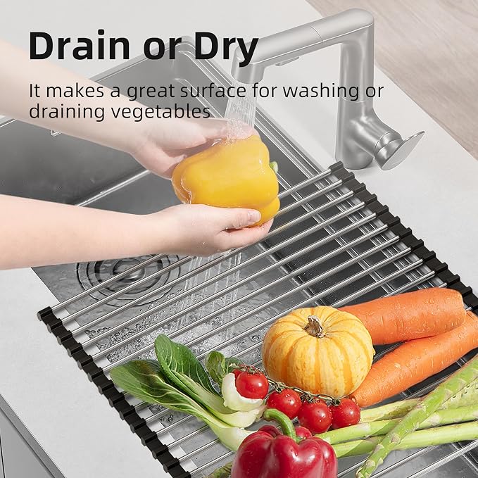 NEZUIBAN Dish Drying Rack with Roll Up and Over Sink for Kitchen,17.5"x11.8",Black - Image 3