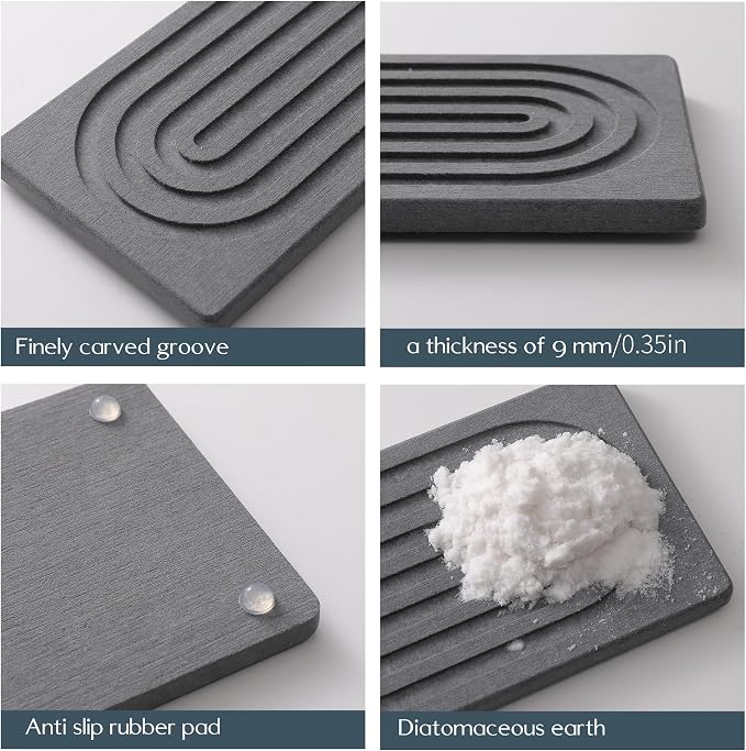 Diatomite Faucet Mat for Kitchen Sink, Quick-Dry Stone-Like Sink Mat, Flat Lay Absorbent Countertop Drying Mat for Faucet Area, Hard Diatomite Mat, Gray, 23.6 x 4 in - Image 8