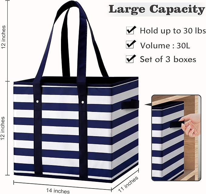 Reusable Grocery Bags 3 Pack, Foldable & Water Resistant Shopping Bags | Large Grocery Tote Bag Water Resistant Shopping Bags Foldable Grocery Bag for Clothes,Shoes and Picnic - Image 7