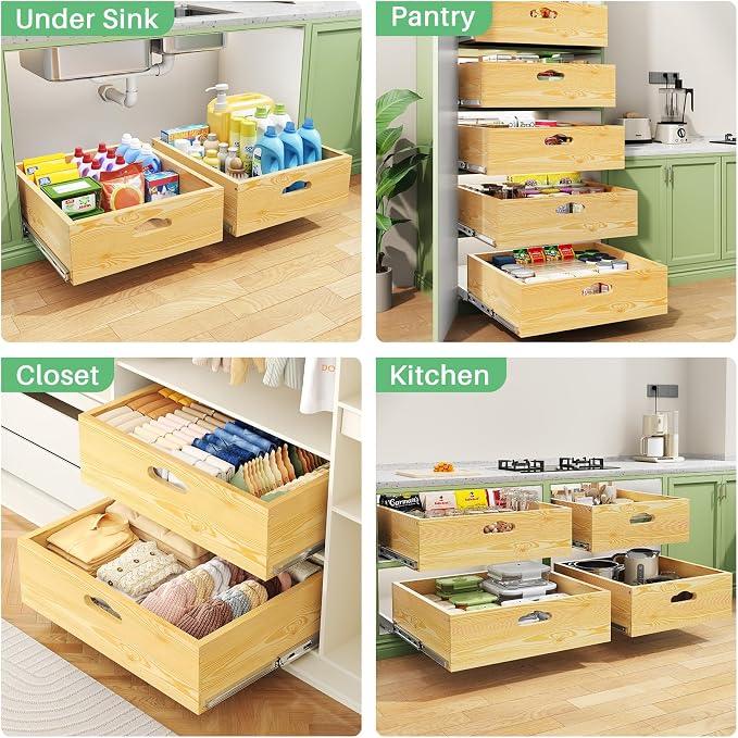 Pull Out Cabinet Organizer, Soft Close Slide Out Solid Wooden Drawers(15"W X 21"D x 6.2''H), Heavy Duty Full-extension Roll Out Shelves for Kitchen Cabinets,Pantry & Closet Organizers and Storage - Image 9