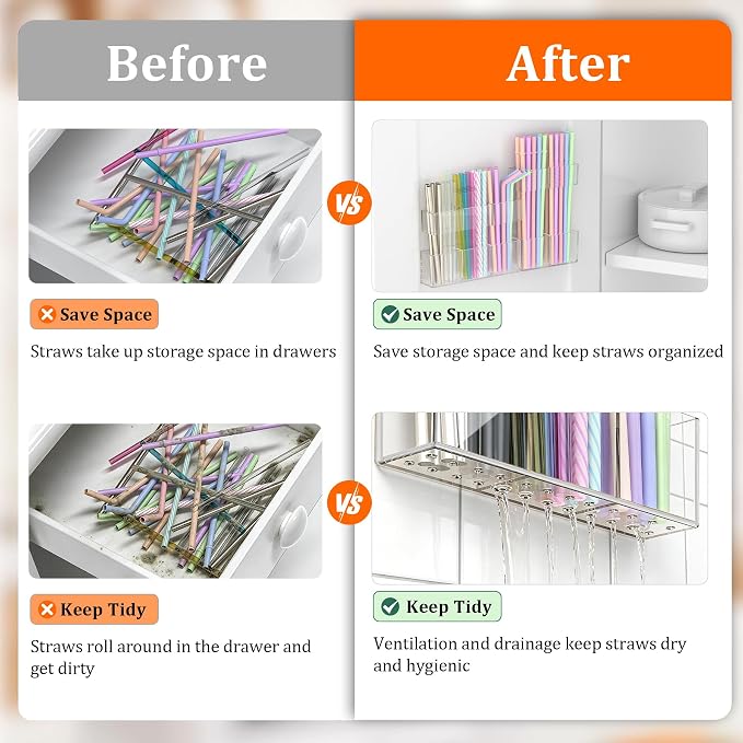 Small Acrylic Straw Holder for Cabinet Door, Adjustable Two-Part | 2 Pack Reusable Straws Organizer with Ultra Sticky Adhesive Strips, 2026 Straw Storage for Kitchen Cupboard - Image 3
