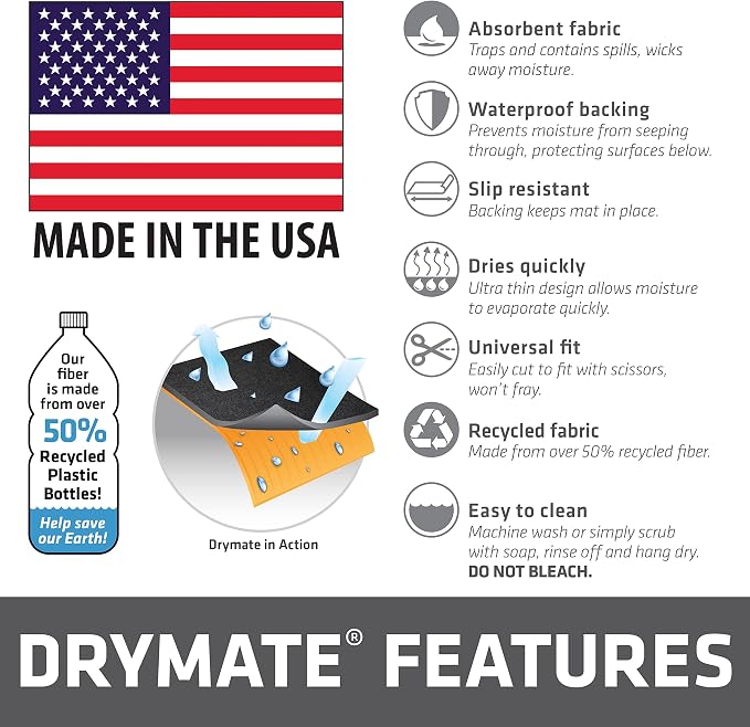 Drymate Faucet Splash Guard Mat for Kitchen & Bathroom Sink, Thin Countertop Drip Protector Drying Pad, Absorbent, Waterproof, Washable (USA Made) (18" W x 4.33" L x 0.13" H With Pre-Cut 2.5" Hole) - Image 8