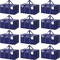 12 Pack Extra Heavy Duty Large Moving Bags with Strong Zipper, Dark Blue | Comfortable Handles, Sturdy & Durable Clothes Storage Bags Totes Bins, Blue Packing Moving Boxes for College Supplies by Fygrip