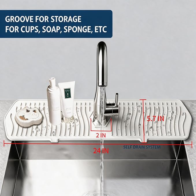Kitchen Sink Splash Guard-24 x 5.8'' Ultrathin Silicone Sink Mat Splash Guard fit for Countertop, Bathroom,Farmhouse,RV (White) - Image 9