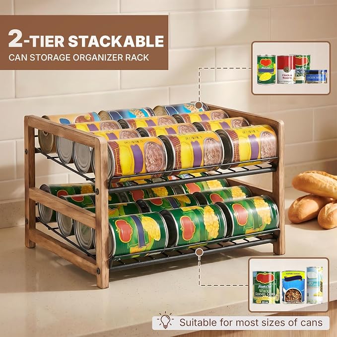 DGWJSU Can Organizer for Pantry 2-Tier, Holds up to 24 Cans Storage | Cans Holders for Pantry, Cabinet, Countertop, Carbonized Brown - Image 4