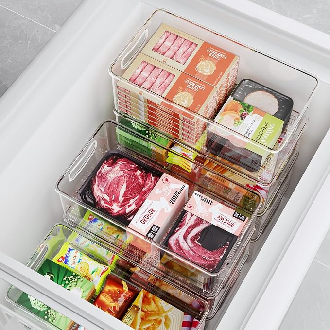Heyuzb 8 PACK Freezer Organizer Bins Fridge Organizers and Storage Stackable Refrigerator Organizers Bins with Side Handles Clear Storage Bins for Pantry, Under Sink, Kitchen Cabinet - Image 6