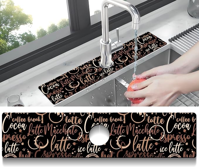 Kitchen Sink Splash Guard Faucet Mat Super Absorbent Fast Drying Mat Sink Gadgets Splash Guard Behind Faucet Drip Catcher for Kitchen (Coffee, 23.5x5.5in) - Image 2