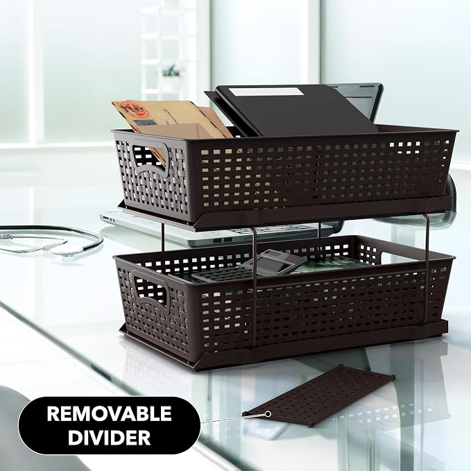 Simple Houseware 2 Tier Pull-Out Sliding Drawer Under Sink Storage, Brown | Great for Kitchen Bathroom Tray Shelf Organizer - Image 10