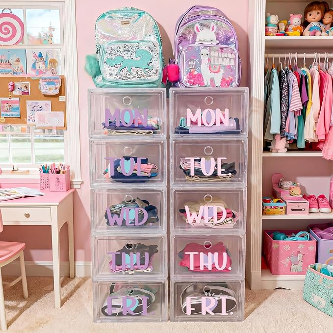 10 Shelf Weekly Clothes Organizer for School Outfits Monday to Friday Daily Daily Clothing Divider with Color Labels 13.39 x 10.24 x 7.28 Inches Plastic Storage Organizer for Home, Bedroom - Image 2