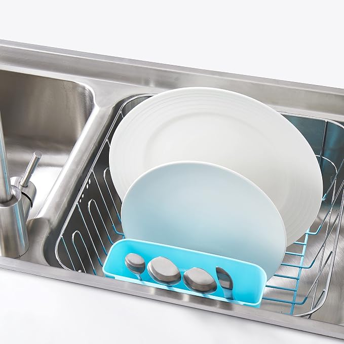 Sweet Home Collection 2 Piece Dish Drying Rack Set Drainer with Utensil Holder Simple Easy to Use Fits in Most Sinks, 14.5" x 13" x 5.25", Turquoise Blue (Pack of 12) - Image 5