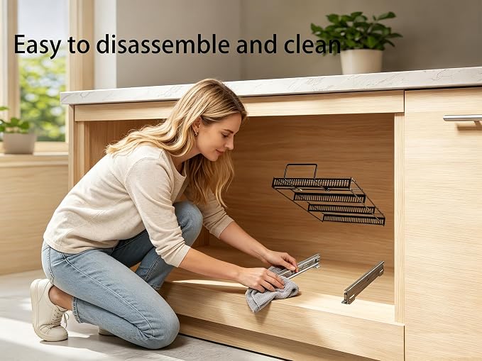 Pull-Out Pots and Pans Organizer under Cabinet | Smooth Pull-Out Rails, Heavy-Duty Metal, 10 Adjustable Dividers, Scratch-Resistant, Space-Saving, Black, 12" W x 22" D - Image 7