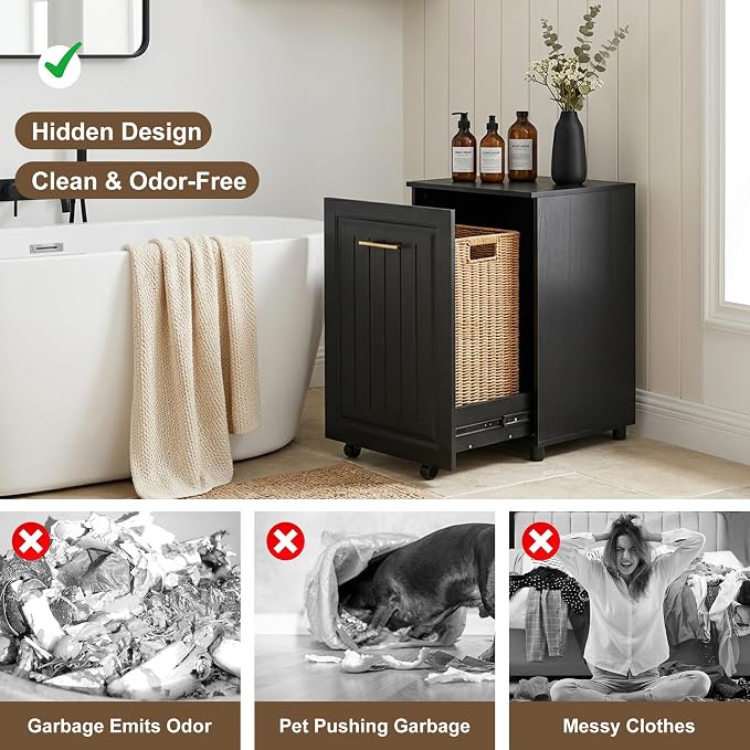 ZIFTY 10 Gallon Pull Out Trash Can Cabinet Kitchen, Laundry Hamper, Black | Freestanding Kitchen Cabinet, Hidden Waste Bin, Pet Proof, Wooden Garbage Recycling, Modern Farmhouse Waste Bin Furniture - Image 6