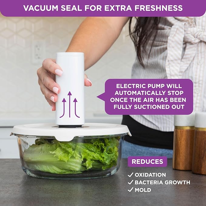 HOLDN’ STORAGE Food Storage Containers With Vacuum Sealing, Set of 6 | Glass Containers, One Electronic Pump, Keep Food Fresh Longer, BPA-Free Glass, Leak-Proof, Ideal for Meal Prep, Marinating - Image 5