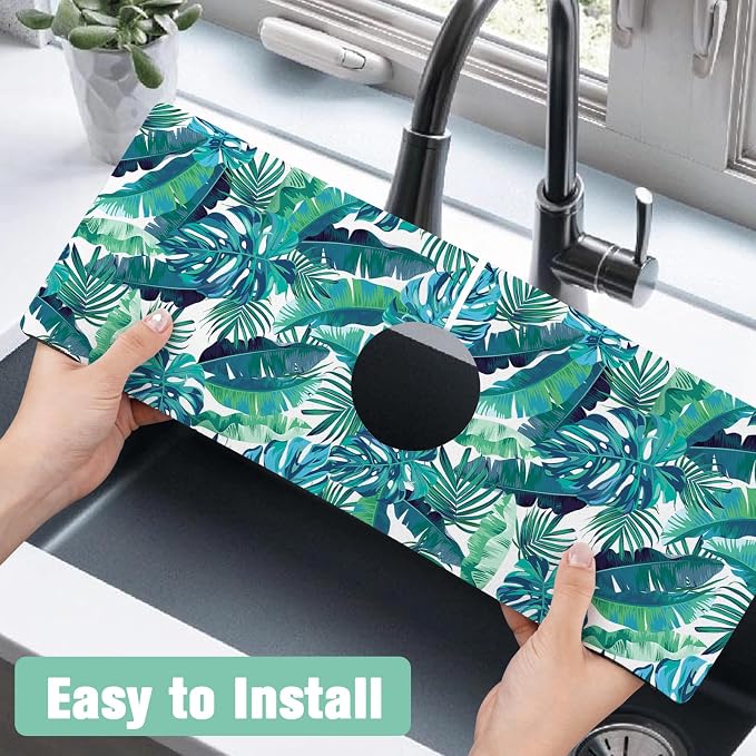 Kitchen Sink Splash Guard Faucet Mat 15" X 5.5" Tropical Leavesl Absorbent Fast Drying Mat Faucet Draining Mat Sink Splash Guard Behind Faucet Drip Catcher for Kitchen Bathroom - Image 4