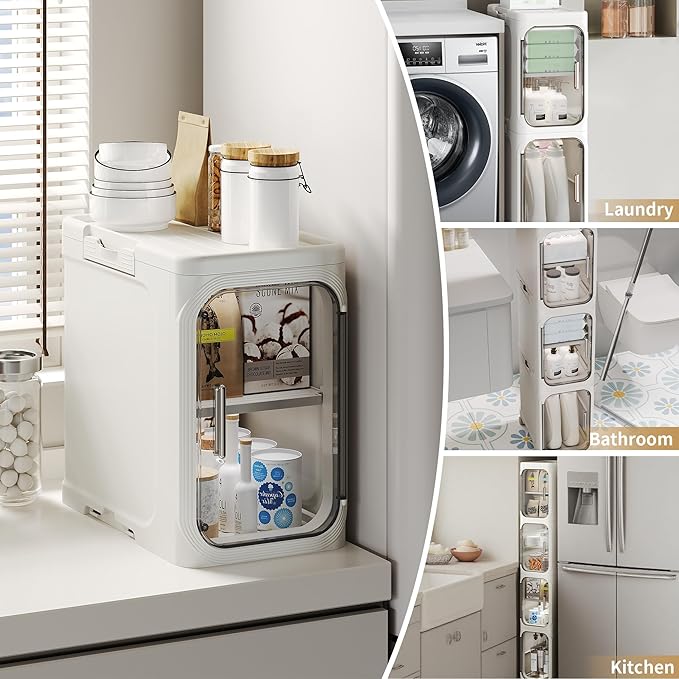 Narrow Slim Bathroom Storage Cabinet with Wheels, 2-Tier White | Tool Free Assembly, Adjustable Shelves, Fits for Narrow Spaces, Reinforced Stability, Magnetic Clear Door - Image 4