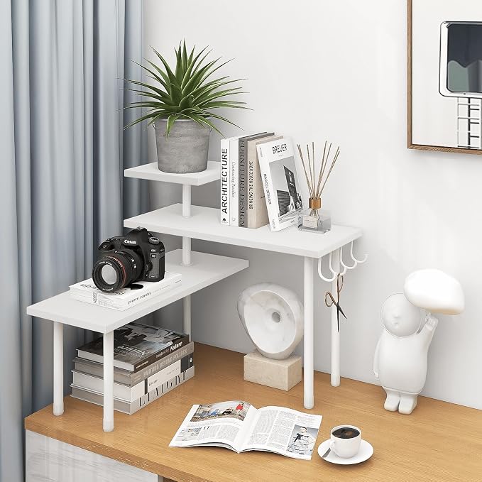 Kitchen Countertop Organizer Corner Shelf, Bathroom Counter Organizers and Storage, 3 Tier Wood Shelf Organizer Space Saver for Make Up, Dresser Table, Desktop, White - Image 6