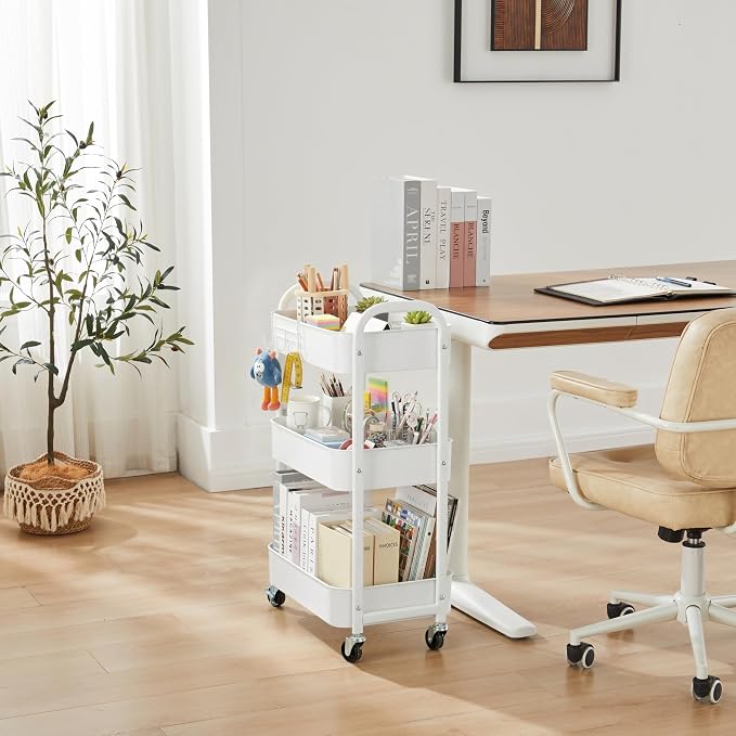 MAX Houser 3-Tier Rolling Utility Cart with Caster Wheels,Easy Assembly, for Kitchen, Bathroom (White) (Pack of 3) - Image 6