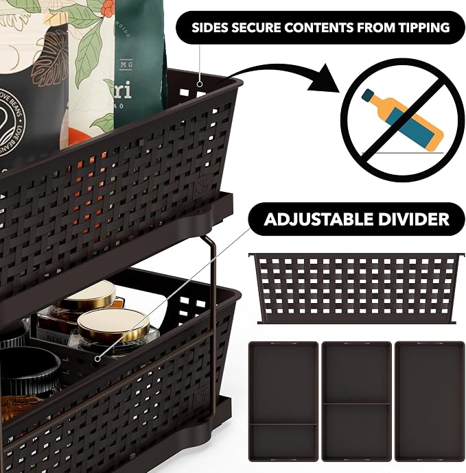 Simple Houseware 2 Tier Pull-Out Sliding Drawer Under Sink Storage, Brown | Great for Kitchen Bathroom Tray Shelf Organizer - Image 5