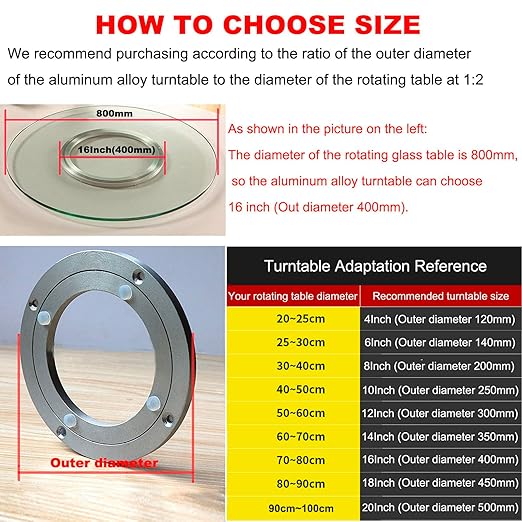 Aluminium Alloy Turntable Bearing, Heavy Duty Swivel Turntable Lazy Susan Rotating Bearing Turntable Round Dining Table Smooth Swivel Plate Hardware, 16" - Image 7