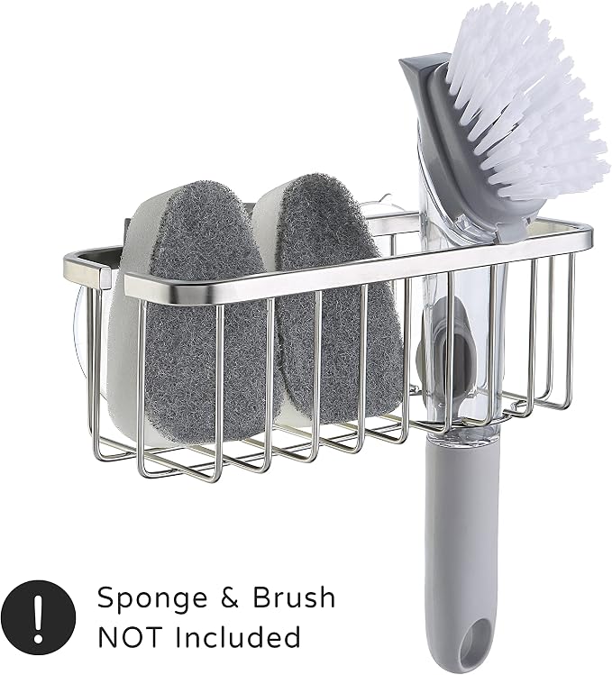 SunnyPoint NeverRust Deluxe Kitchen & Bathroom Sink Sponge Holder Organizer with Adhesive Mount - Additional Suction Cup Included – Sponge & Brush NOT Included – 7.4 x 3.3 x 2.75 Inch (Pack of 2) - Image 3