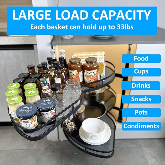 HANKEY Swing Right Blind Corner Cabinet Pull Out Organizer 2-Tier Slide Out Kitchen Organizers and Storage with Soft Close, Kitchen Cabinet Lazy Susan Organizer for Cabinet 36inch, Right Open - Image 3